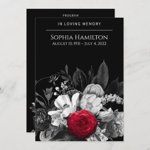 Black & White Floral Funeral Programme