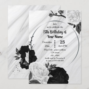 Black & white floral geometric birthday party invitation