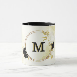 black & white floral gold  mug