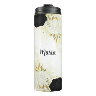 black & white floral gold thermal tumbler
