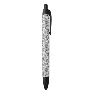 Black White Floral Ink Pen