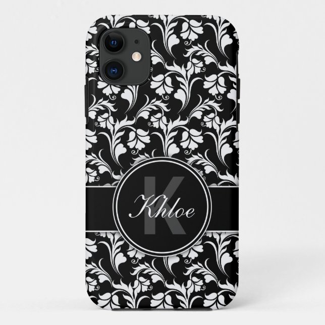 Black white Floral iPhone 5 case Monogram (Back)