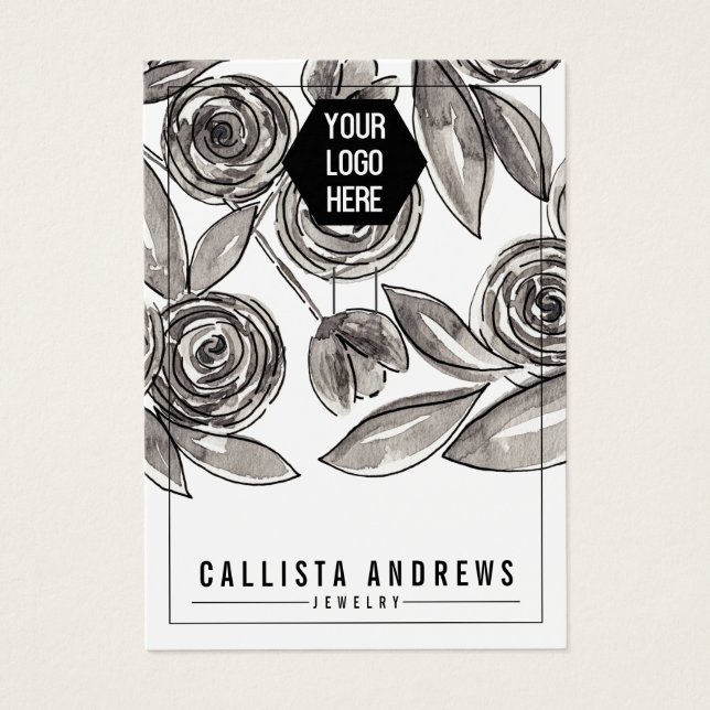 Black White Floral Keychain Logo Display Card (Front)