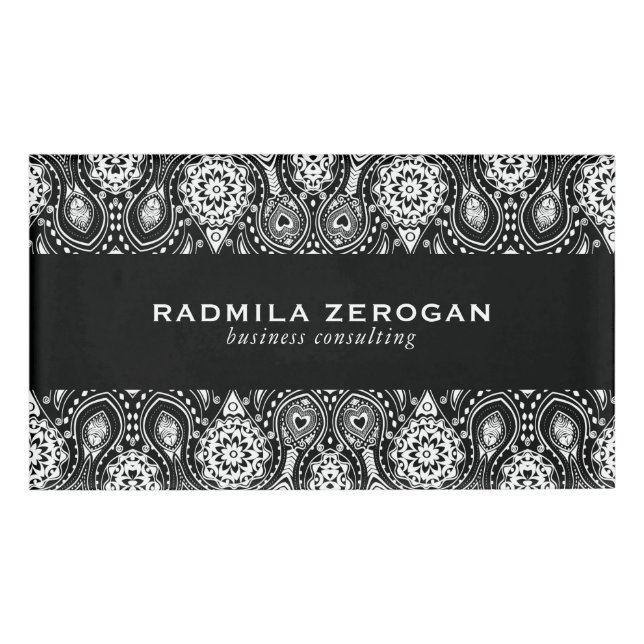 Black & White Floral Lace  Frame Name Tag (Front)