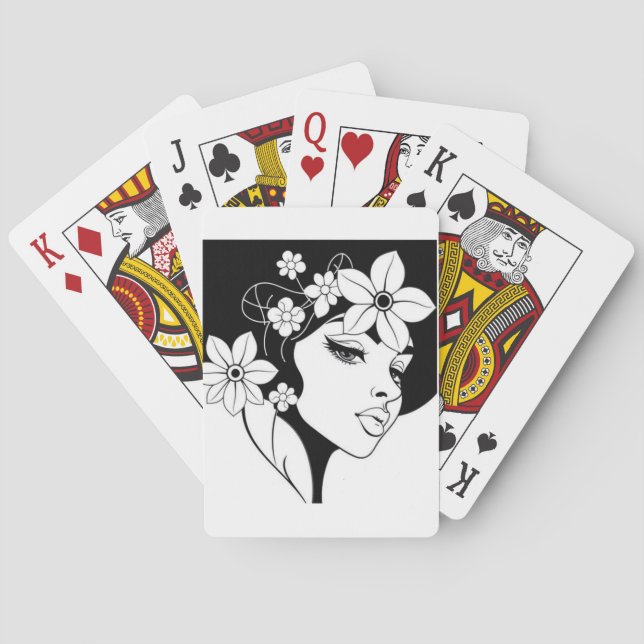Black & White Floral Lady Poker Cards (Back)