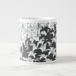 Black White Floral Large Coffee Mug