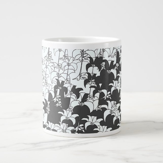 Black White Floral Large Coffee Mug (Front)