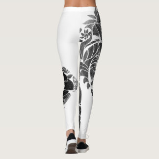 Black White floral Leggings