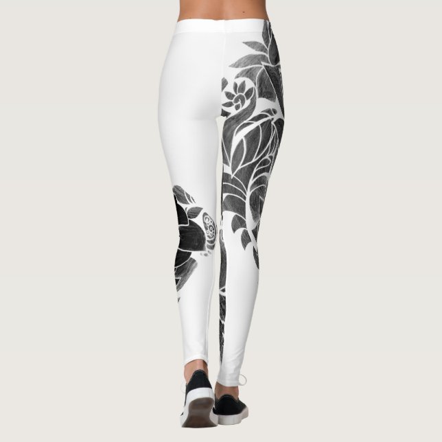 Black White floral Leggings (Back)