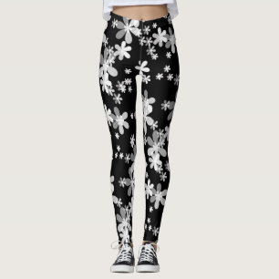 black white floral leggings