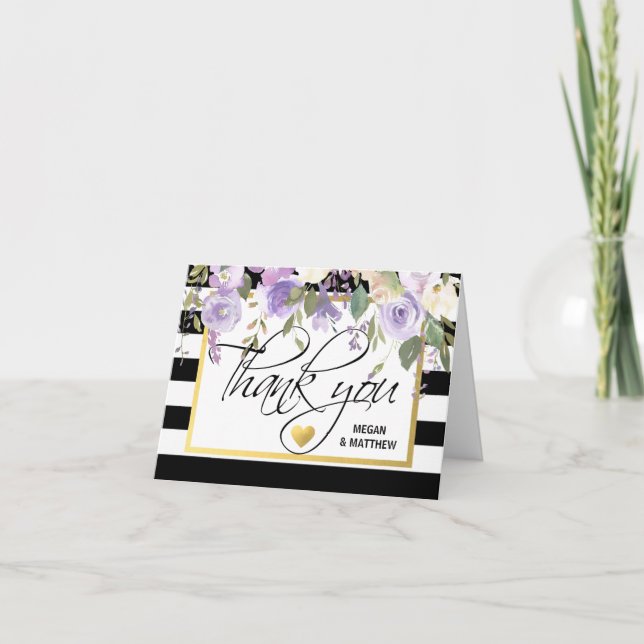 Black White Floral Lilac WEDDING Thank You PHOTO (Front)