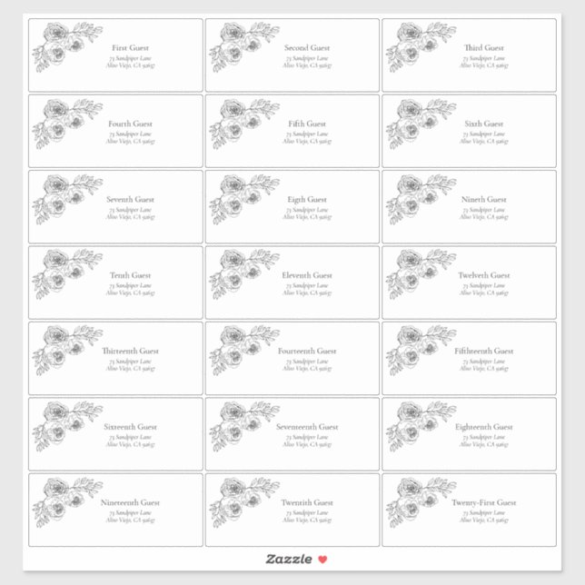 Black White Floral Line Art Guest Address (Sheet)