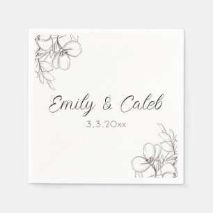 Black & White Floral Line Art Wedding Napkin