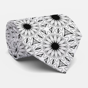 Black White Floral Mandala Pattern Necktie