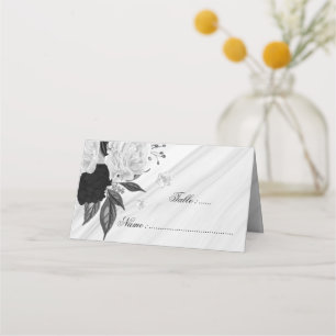 black & white floral marble place card
