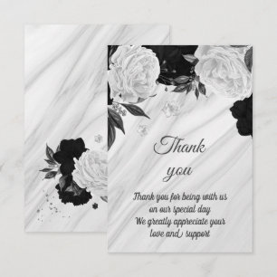 black & white floral marble  thank you card