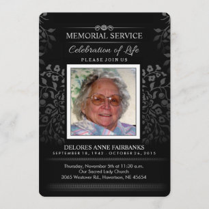 Black & White Floral Memorial Service Photo Invite