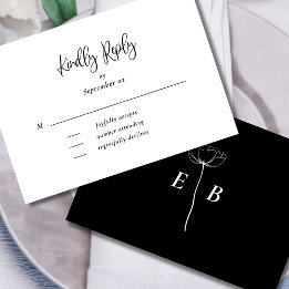 Black White Floral Monogram Menu Selection Wedding