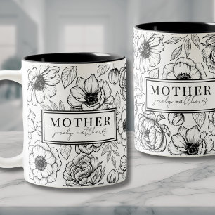 Black White Floral Mother Two-Tone Coffee Mug