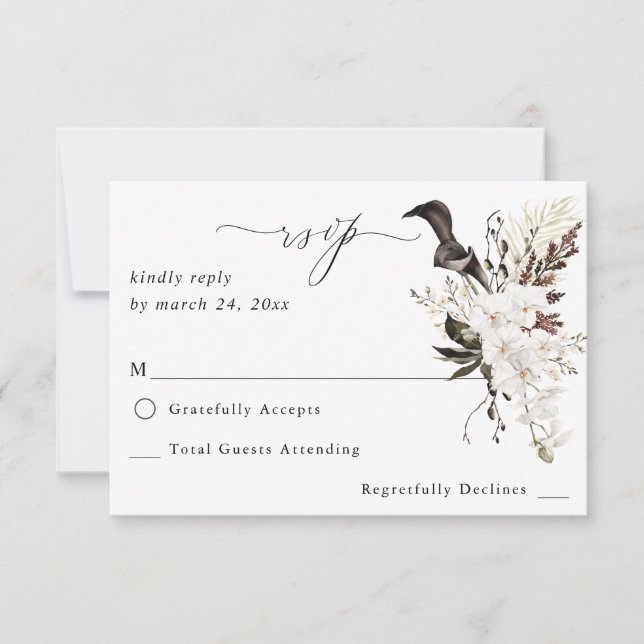 Black & White Floral no Meal RSVP (Front)