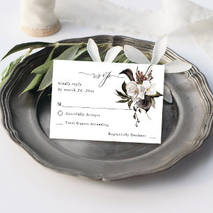 Black & White Floral no Meal RSVP 3 Card