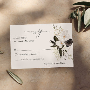 Black & White Floral no Meal RSVP 4 Card