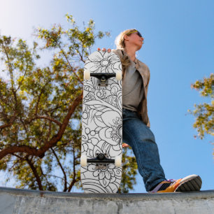 Black & White Floral Paint Your Own Deck Skateboard