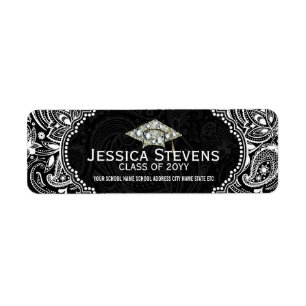 Black & White Floral Paisley Graduation Hat 4