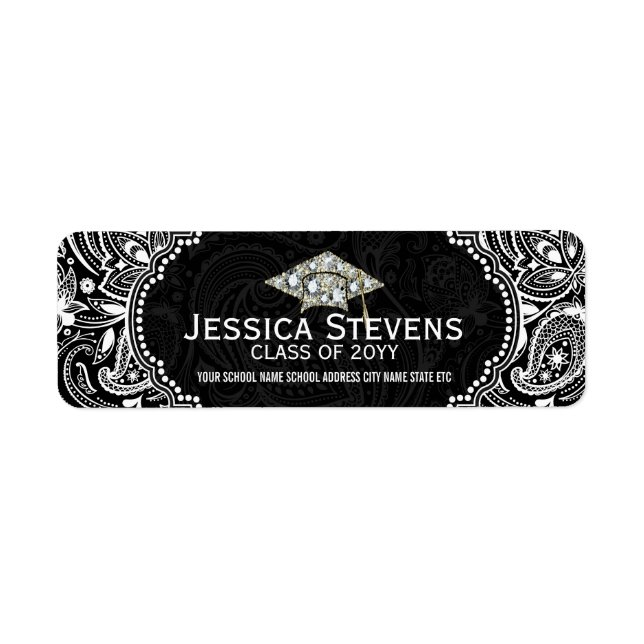 Black & White Floral Paisley Graduation Hat 4 (Front)