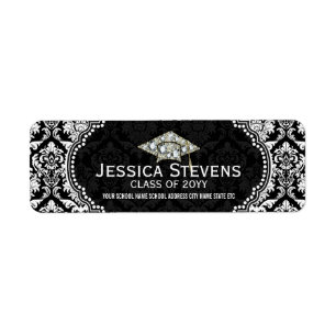 Black & White Floral Paisley Graduation Hat 4