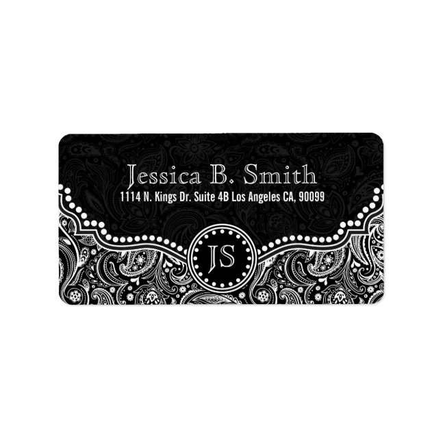 Black & White Floral Paisley Pattern Label (Front)