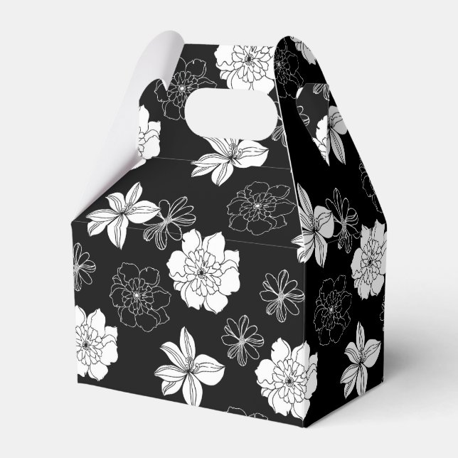 Black & White Floral Pattern  Favour Box (Front Side)