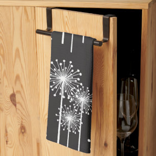 Black White Floral Pattern  Tea Towel