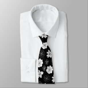 Black & White Floral Pattern Tie