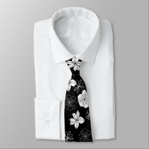 Black & White Floral Pattern Tie