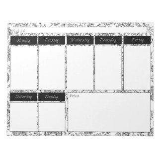 Black & White Floral Pattern Weekly Planner Pad