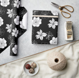 Black & White Floral Pattern Wrapping Paper