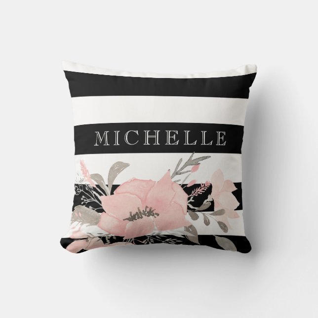 Black | White Floral Personalised Cushion (Front)