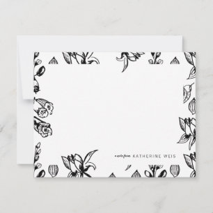 Black & White Floral Personalised Stationery Card