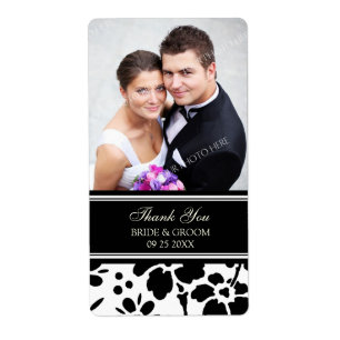 Black White Floral Photo Wedding Labels