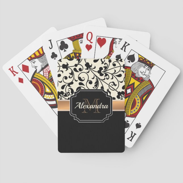 Black & White Floral Playing Cards (Back)