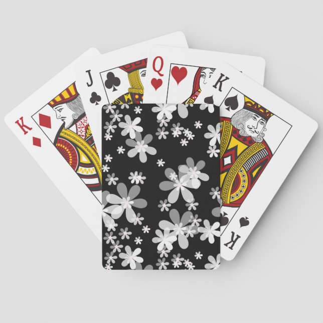black white floral playing cards (Back)