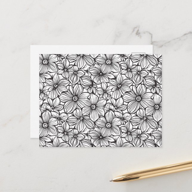Black White Floral Postcard (Front/Back In Situ)