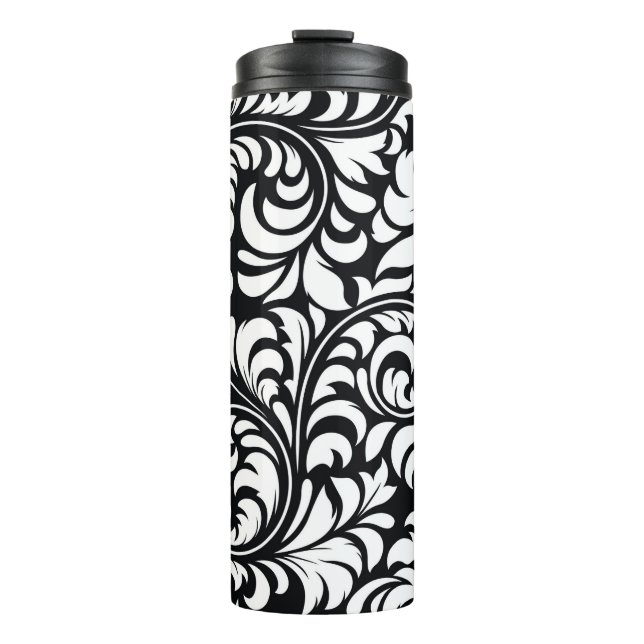 Black & White Floral  Print Thermal Tumbler  12 oz (Front)