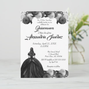 Black & White Floral Quinceanera Invitation