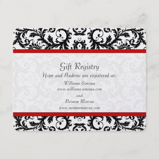 Black & White Floral Red Trim Registry Wedding Enclosure Card (Front)