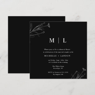Black & White Floral Rehearsal Dinner Invitation