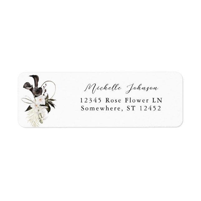 Black & White Floral Return Address Label 2 (Front)