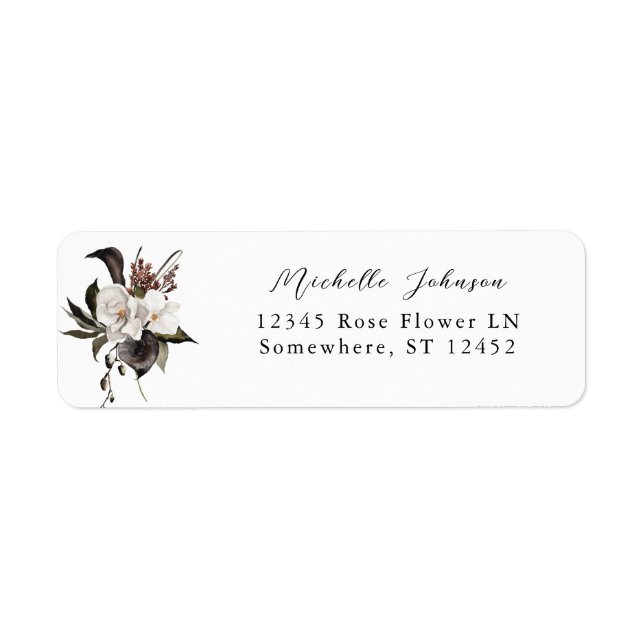 Black & White Floral Return Address Label 5 (Front)