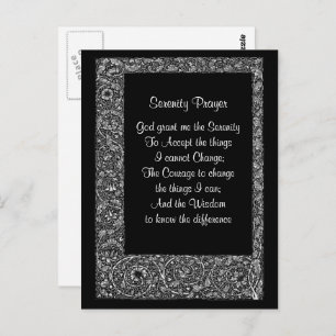 Black White Floral Serenity Prayer Postcard